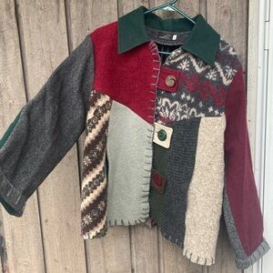 BAABAAZUZU Coat Vintage Handmade Wool Gray Blue Black Green Red Wine Size Medium